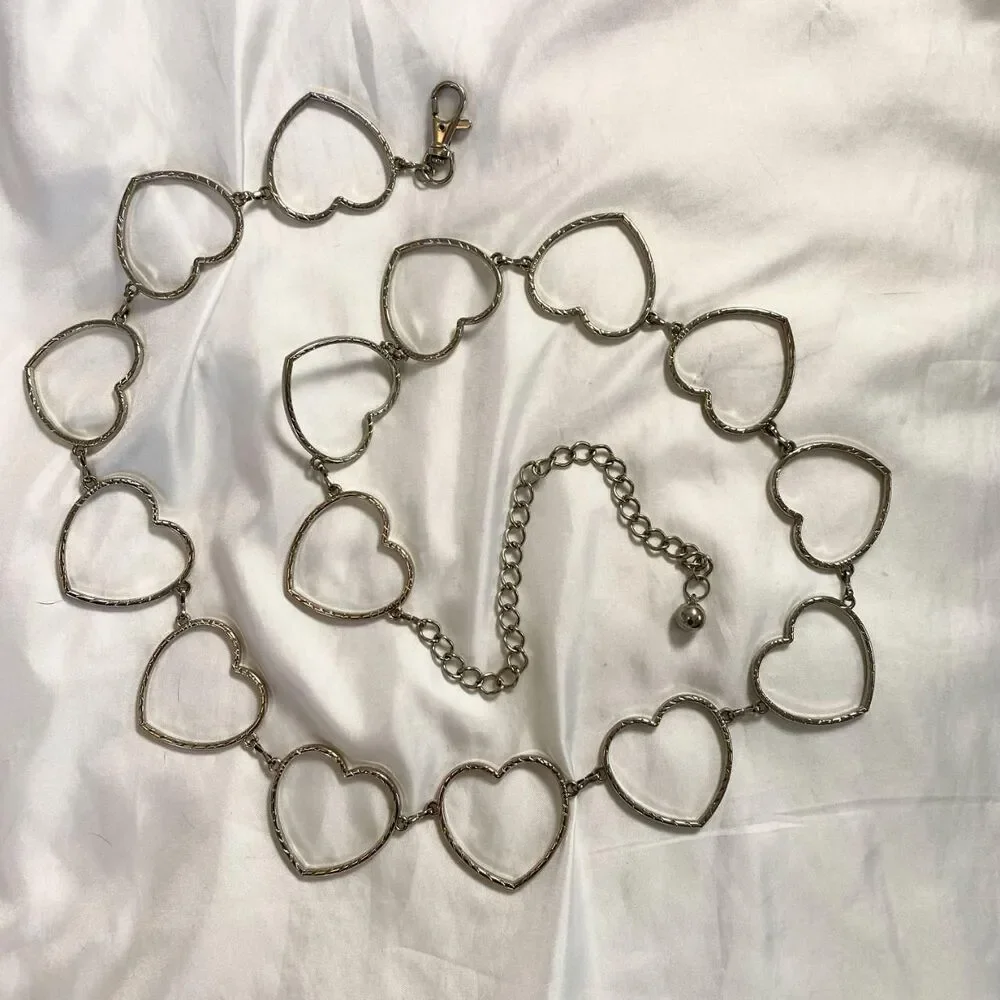 Early 2000's Y2K Silver Heart Chainlink Waist Belts OS 39 - 49 